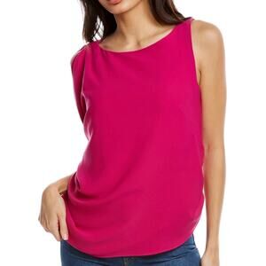 Trina Turk Sunset Top Magenta Beteau Neck Asymmetric Shoulder Blouse NEW Size XS